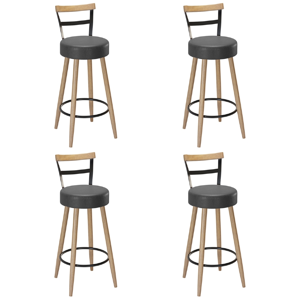 Banqueta Alta Estofada Pés Palito Kit 4 Martin Sintético Preto S08 - Mpozenato