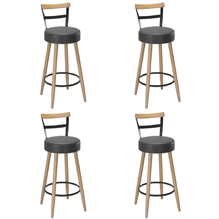 Banqueta Alta Estofada Pés Palito Kit 4 Martin Sintético Preto S08 - Mpozenato