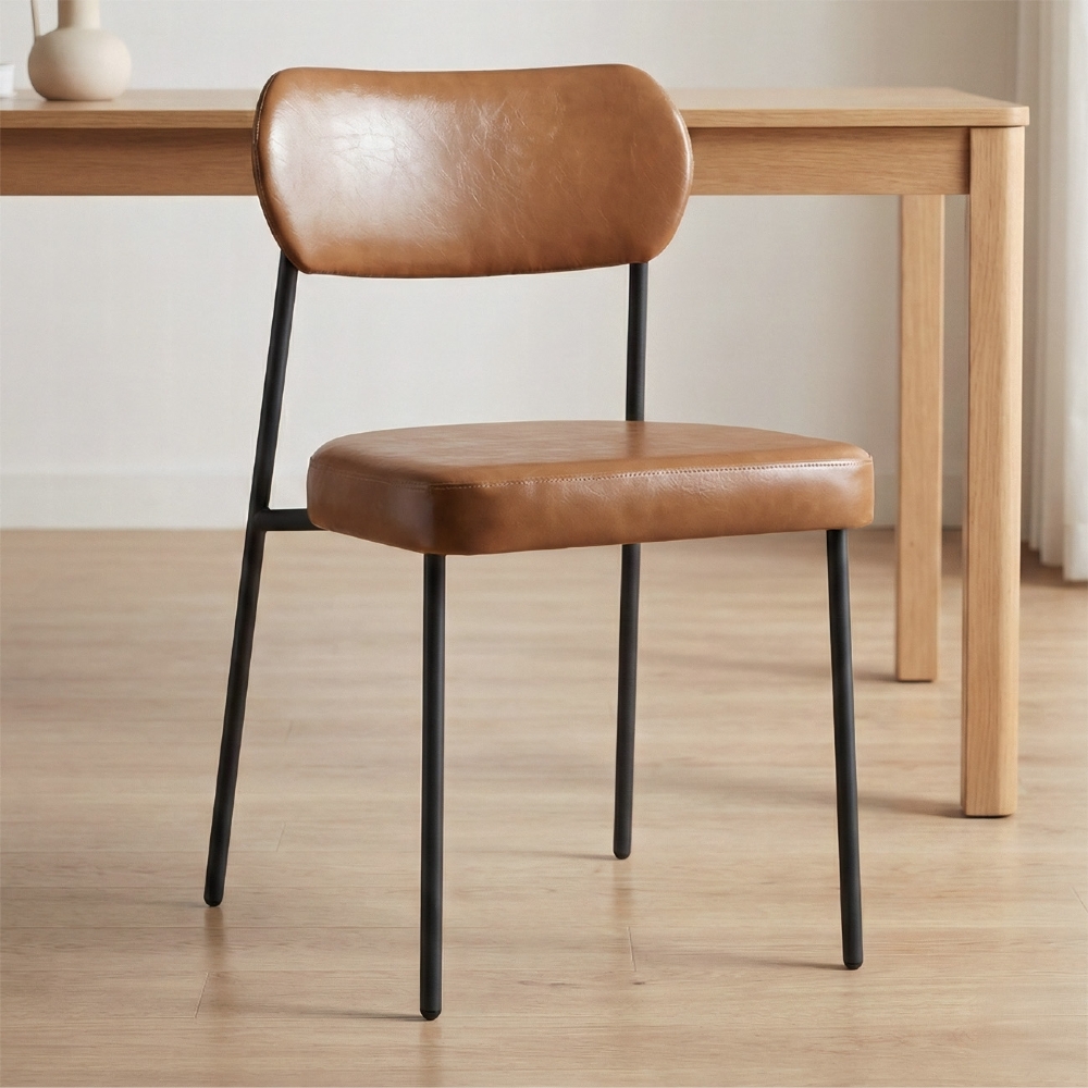 Cadeira Jantar Estofada Pé Metal Preto Lavy Sintético Amarula S08 - Mpozenato