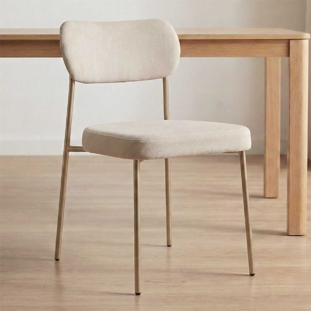 Cadeira Jantar Estofada Pé Metal Rosê Lavy Boucle Bege S08  - Mpozenato