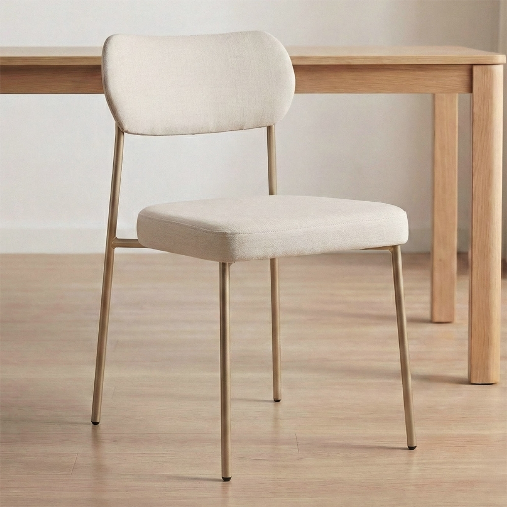 Cadeira Jantar Estofada Pé Metal Rosê Lavy Linho Bege S08   - Mpozenato