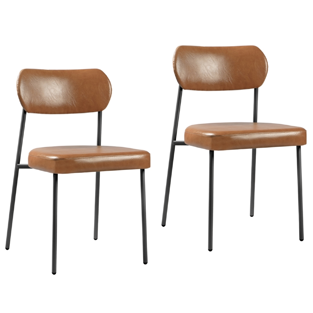 Cadeira Jantar Estofada Pé Metal Preto Kit 2 Lavy Sintético Amarula S08 - Mpozenato