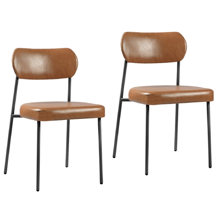 Cadeira Jantar Estofada Pé Metal Preto Kit 2 Lavy Sintético Amarula S08 - Mpozenato