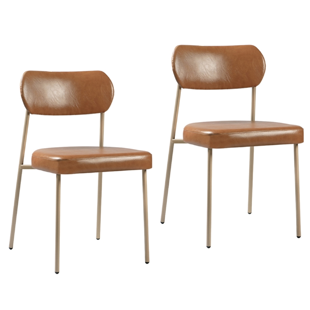 Cadeira Jantar Estofada Pé Metal Rosê Kit 2 Lavy Sintético Amarula S08 - Mpozenato