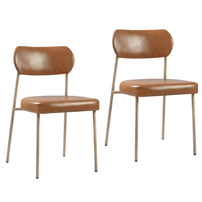 Cadeira Jantar Estofada Pé Metal Rosê Kit 2 Lavy Sintético Amarula S08 - Mpozenato