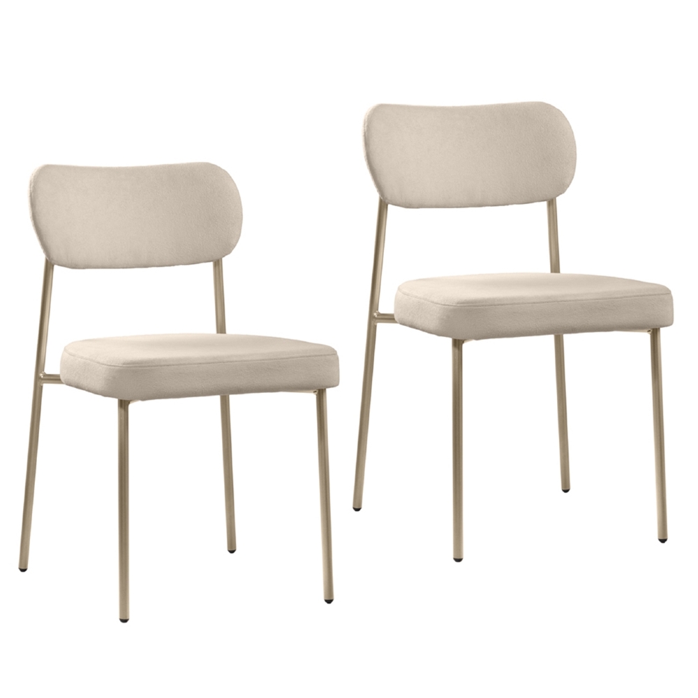 Cadeira Jantar Estofada Pé Metal Rosê Kit 2 Lavy Boucle Bege S08 - Mpozenato