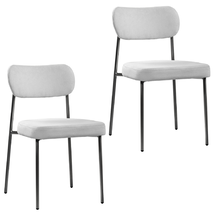 Cadeira Jantar Estofada Pé Metal Preto Kit 2 Lavy Boucle Cinza S08 - Mpozenato