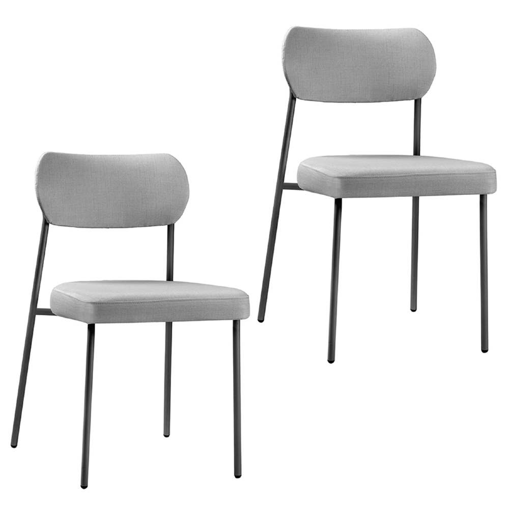 Cadeira Jantar Estofada Pé Metal Preto Kit 2 Lavy Linho Cinza S08 - Mpozenato