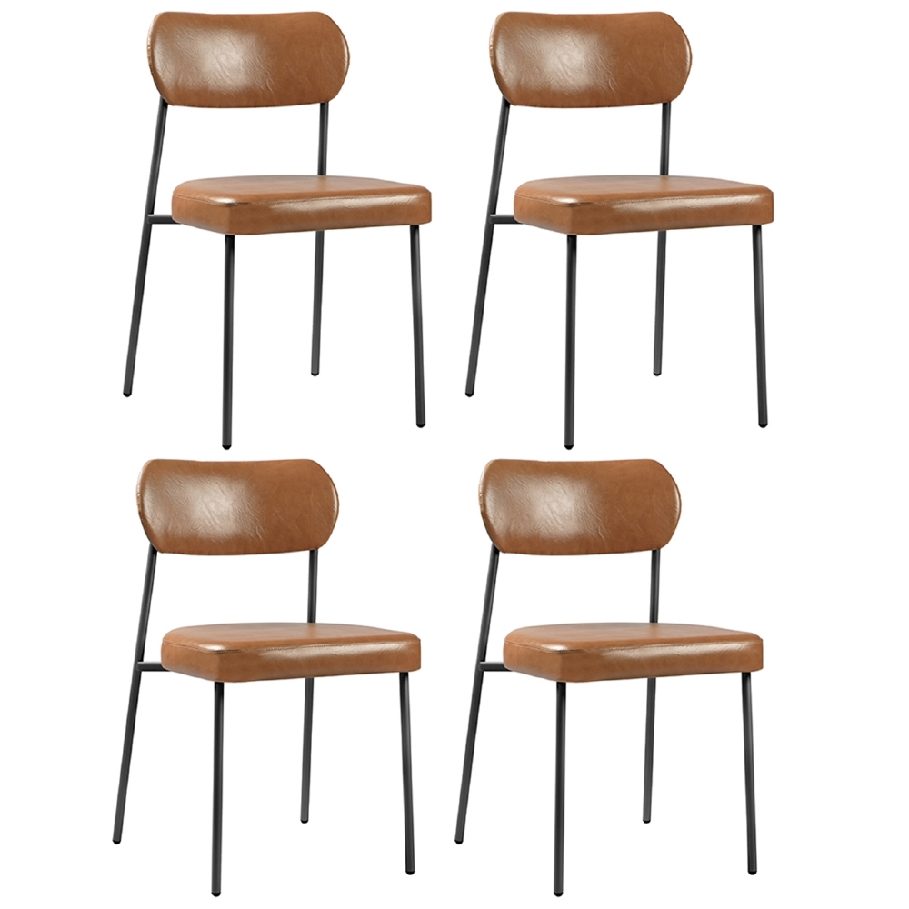 Cadeira Jantar Estofada Pé Metal Preto Kit 4 Lavy Sintético Amarula S08 - Mpozenato