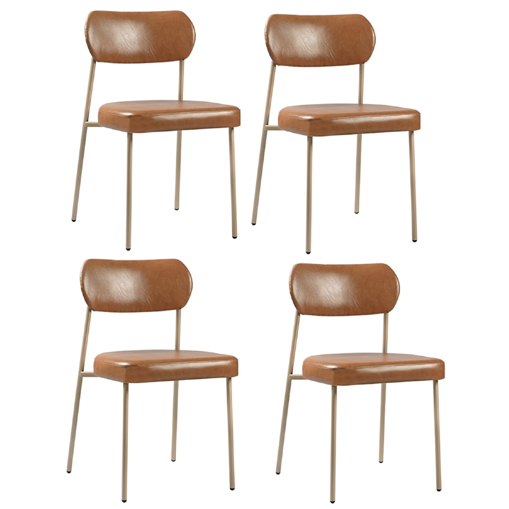 Cadeira Jantar Estofada Pé Metal Rosê Kit 4 Lavy Sintético Amarula S08 - Mpozenato