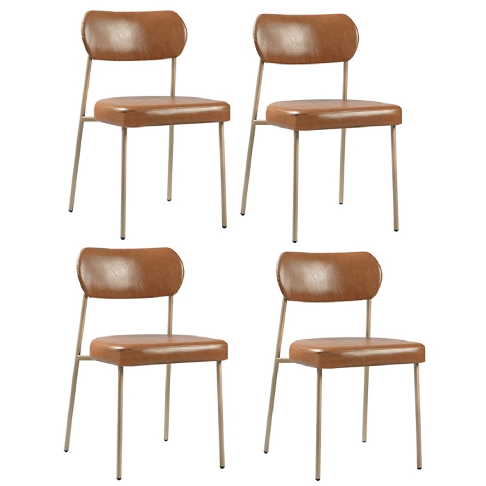 Cadeira Jantar Estofada Pé Metal Rosê Kit 4 Lavy Sintético Amarula S08 - Mpozenato