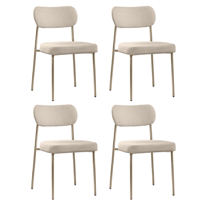 Cadeira Jantar Estofada Pé Metal Rosê Kit 4 Lavy Boucle Bege S08 - Mpozenato