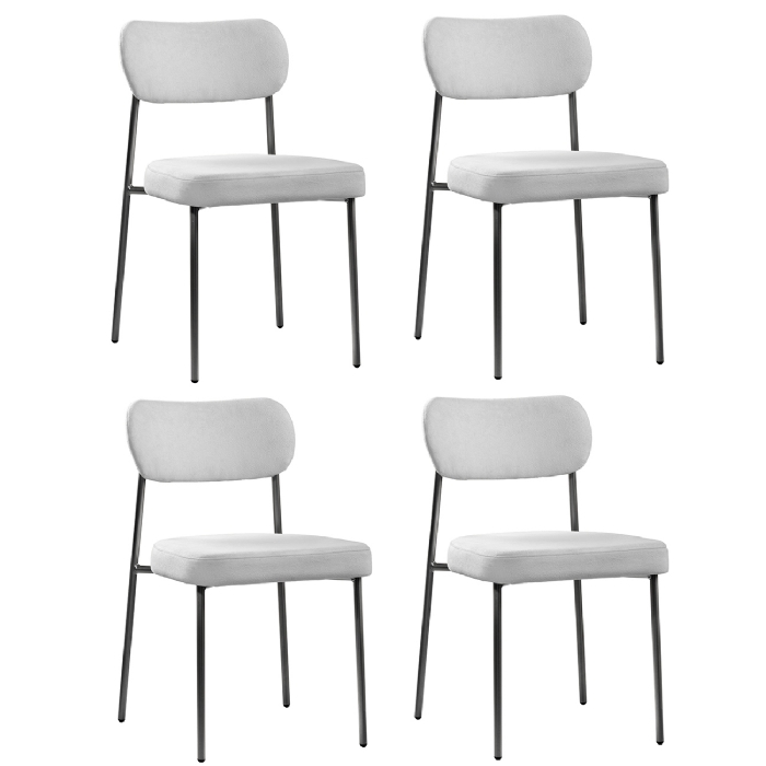 Cadeira Jantar Estofada Pé Metal Preto Kit 4 Lavy Boucle Cinza S08 - Mpozenato