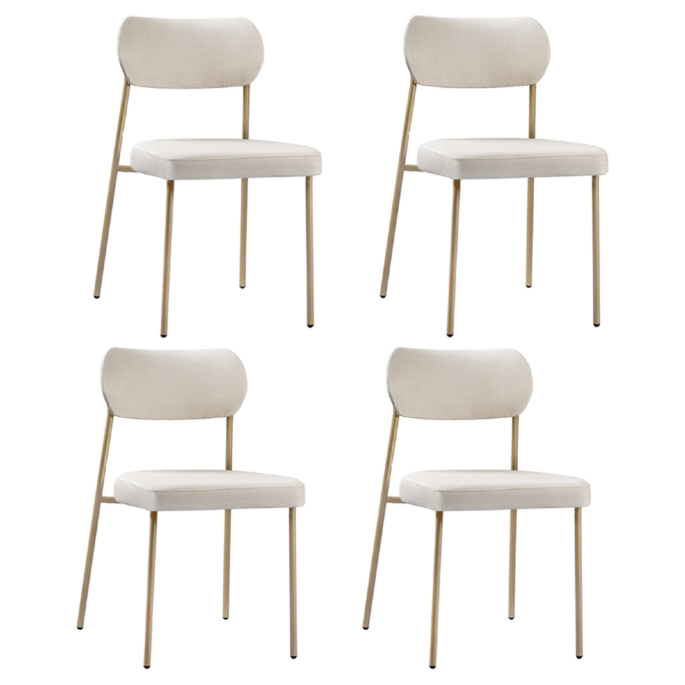 Cadeira Jantar Estofada Pé Metal Rosê Kit 4 Lavy Linho Bege S08 - Mpozenato