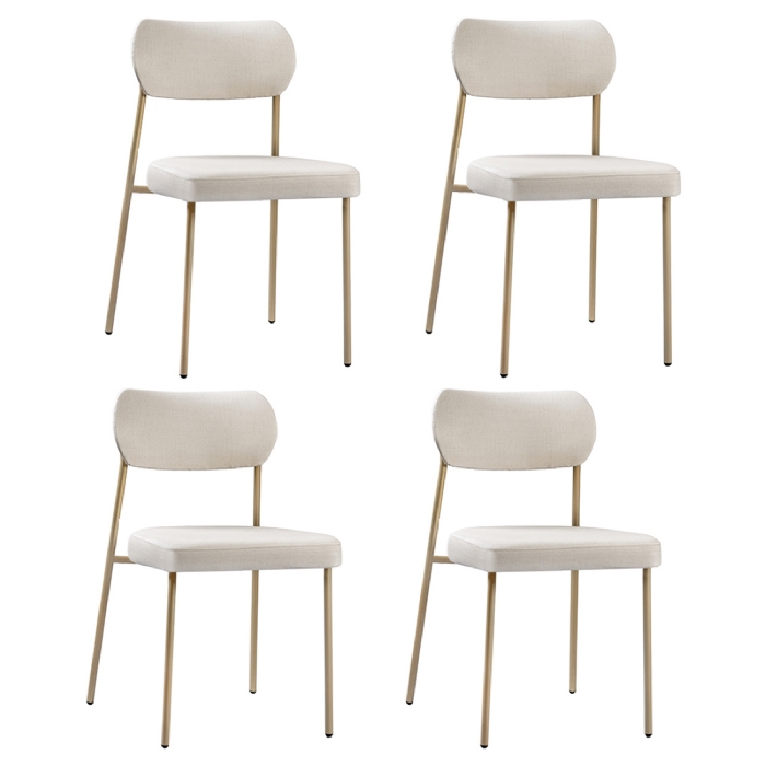 Cadeira Jantar Estofada Pé Metal Rosê Kit 4 Lavy Linho Bege S08 - Mpozenato