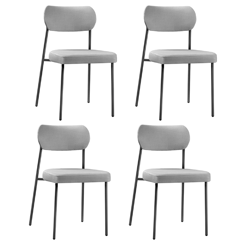 Cadeira Jantar Estofada Pé Metal Preto Kit 4 Lavy Linho Cinza S08 - Mpozenato