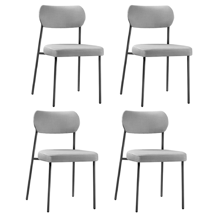 Cadeira Jantar Estofada Pé Metal Preto Kit 4 Lavy Linho Cinza S08 - Mpozenato