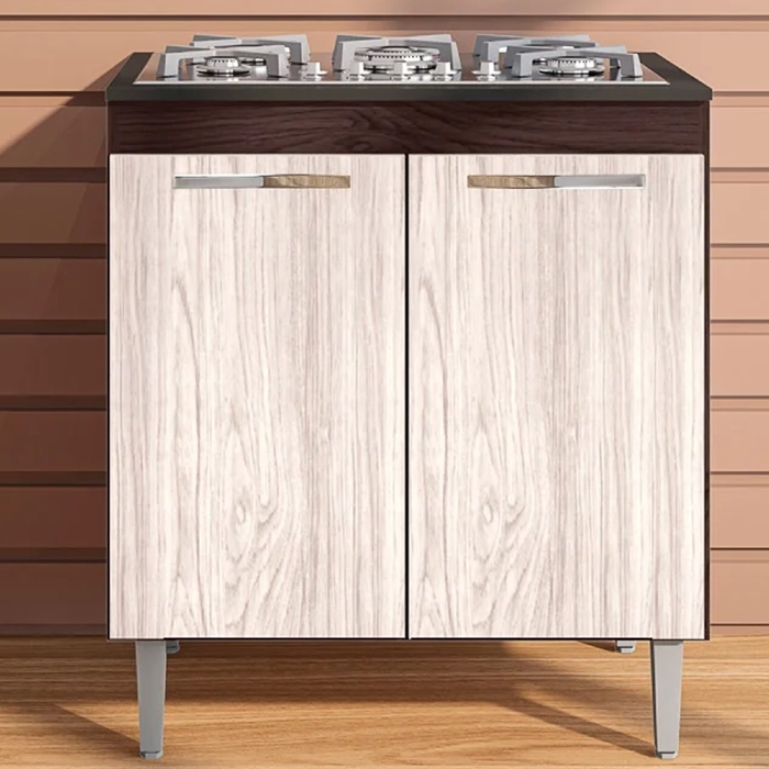 Balcão para Cooktop 5 Bocas Catarina 2 Portas Castanho/Avelã - AJL Móveis