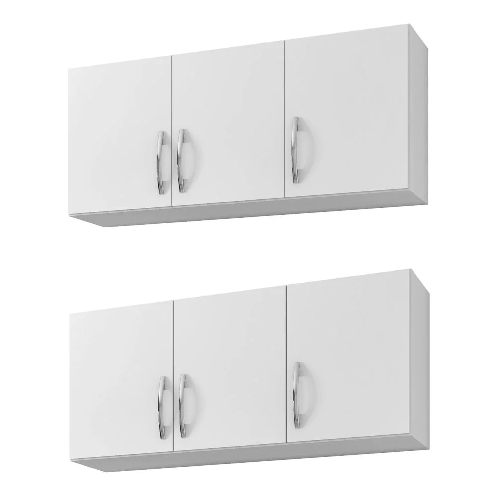 Kit 2 Armários Aéreos 120cm 3 Portas Branco - AJL Móveis