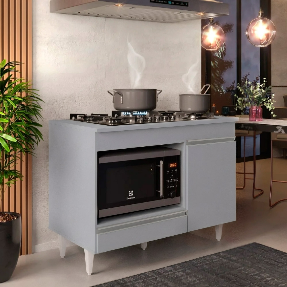 Armário Aéreo Indiana e Balcão para Cooktop 4 Bocas 102cm Geórgia Branco - Lumil