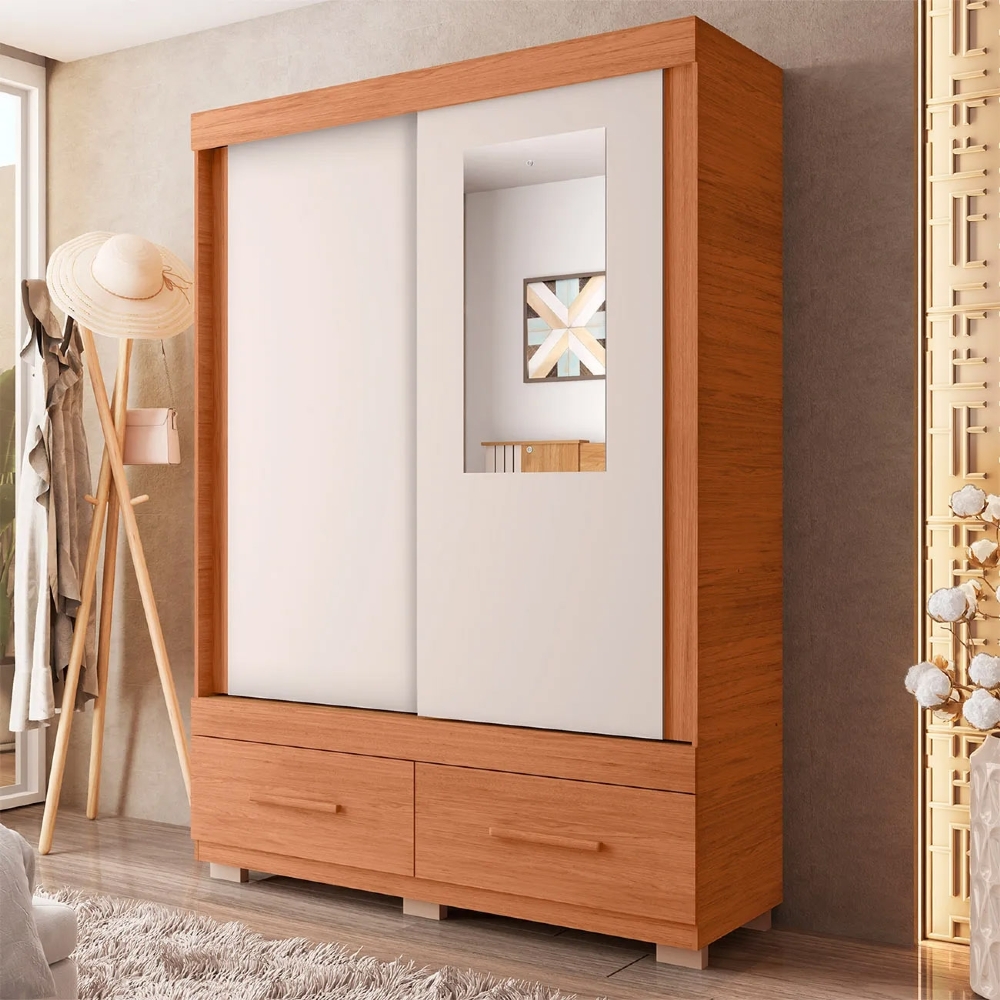 Guarda Roupa Solteiro 137cm Com Espelho Darius Freijó/Off C01 - Mpozenato