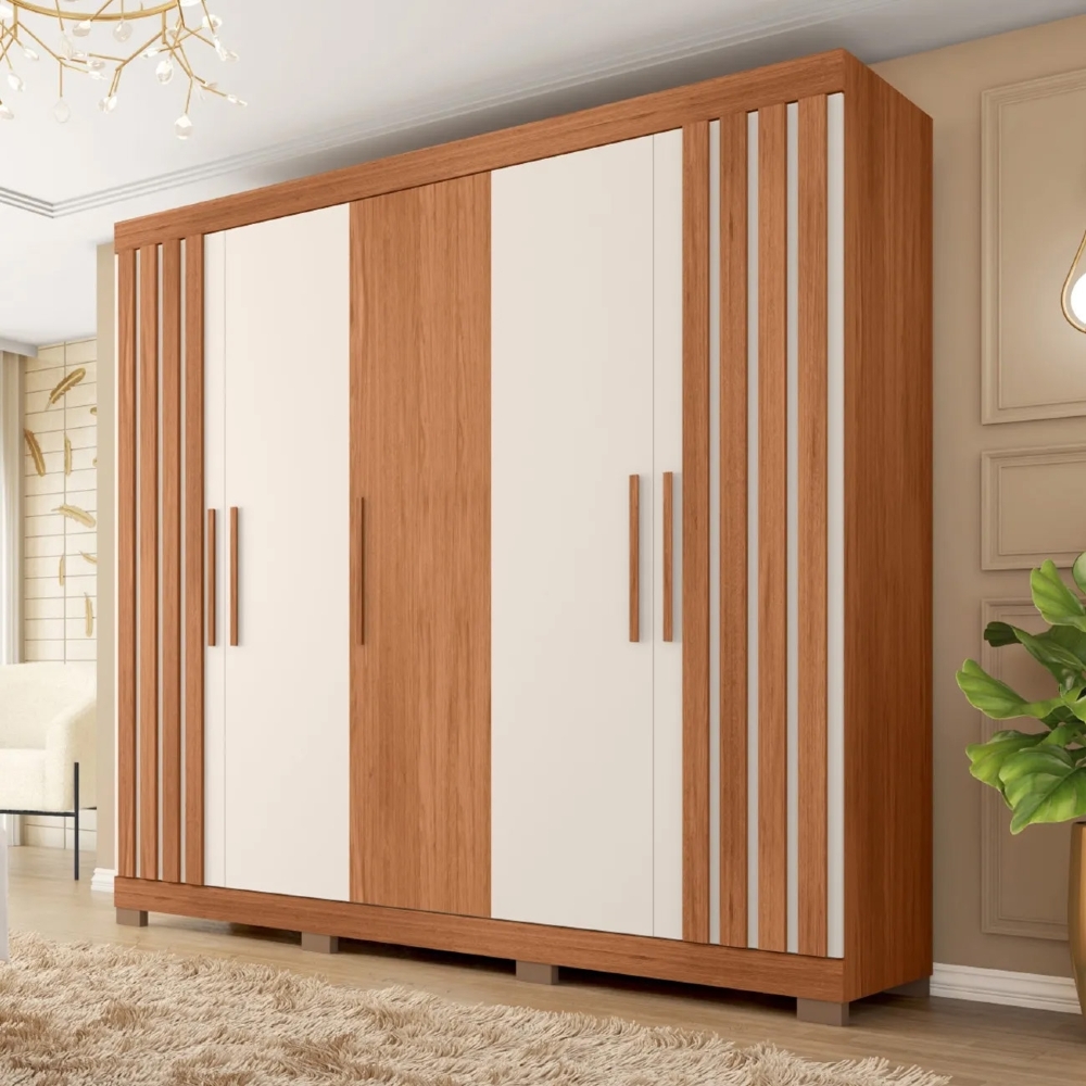 Guarda Roupa Casal 216cm Com 5 Portas Sulla Freijó/Off C01 - Mpozenato