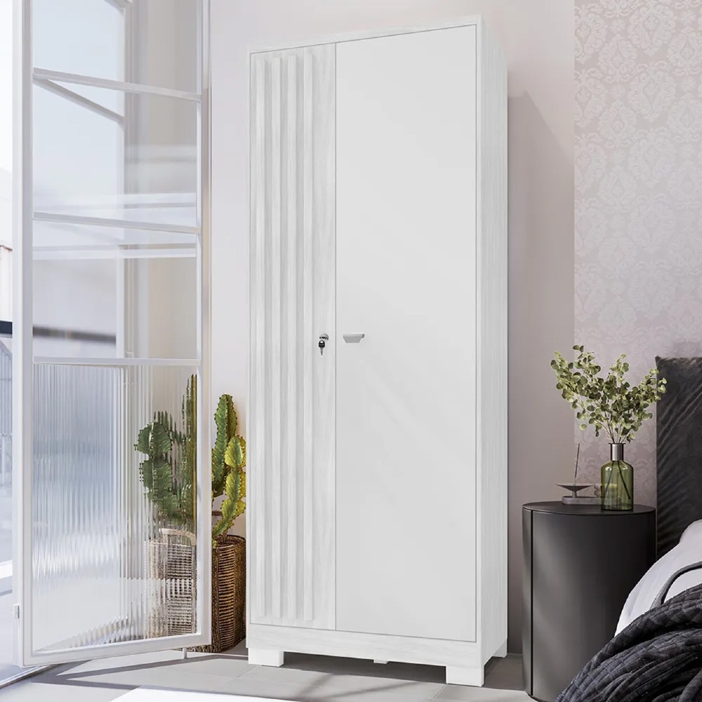 Guarda Roupa Solteiro 2 Portas com Chave Versus Carvalho Branco/Branco - Incorplac