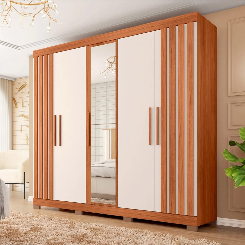 Guarda Roupa Casal 216cm 5 Portas Espelho Sulla Freijó/Off C01 - Mpozenato