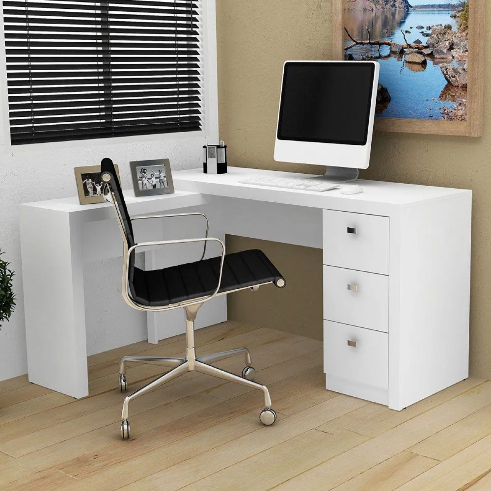 Mesa Para Escritório 3 Gavetas ME4101 Branco - Tecno Mobili