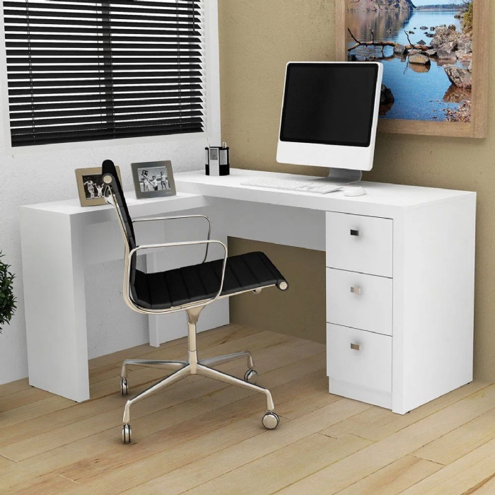 Mesa Para Escritório 3 Gavetas ME4101 Branco - Tecno Mobili