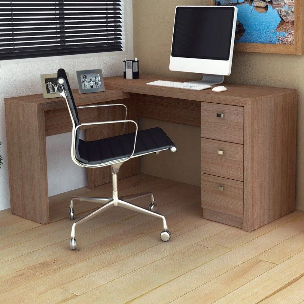 Mesa Para Escritório 3 Gavetas ME4101 Amêndoa - Tecno Mobili