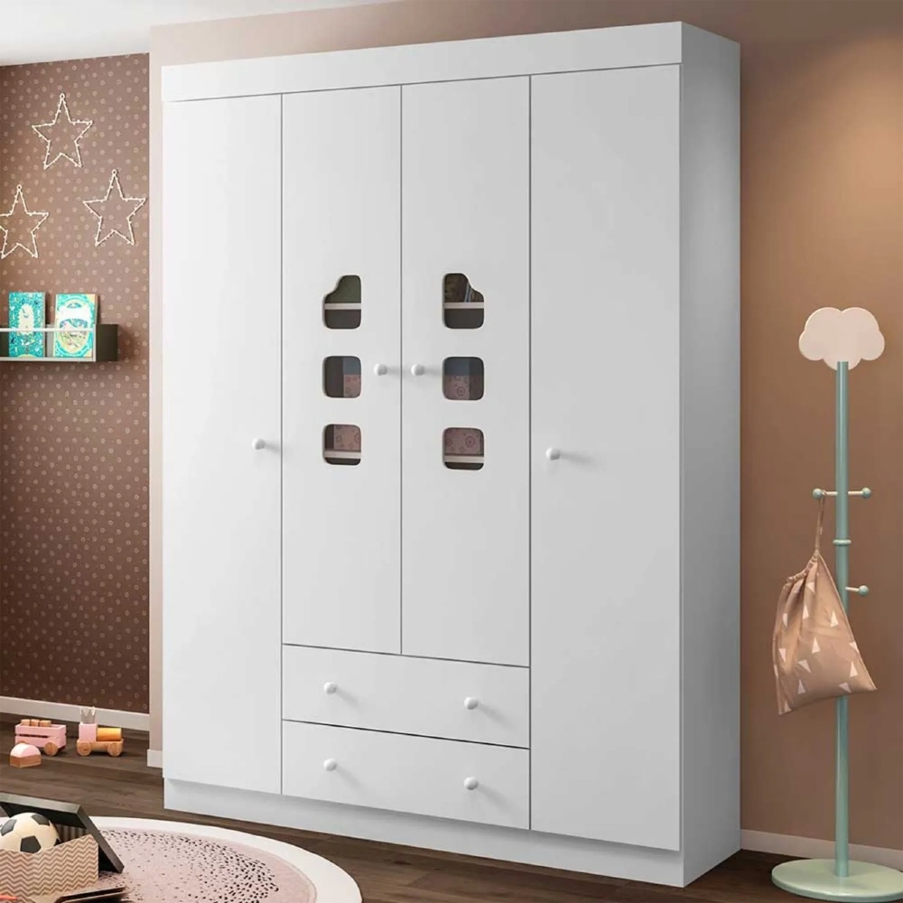 Guarda Roupa Infantil  04 Portas 100% MDF Livia Branco - Phoenix