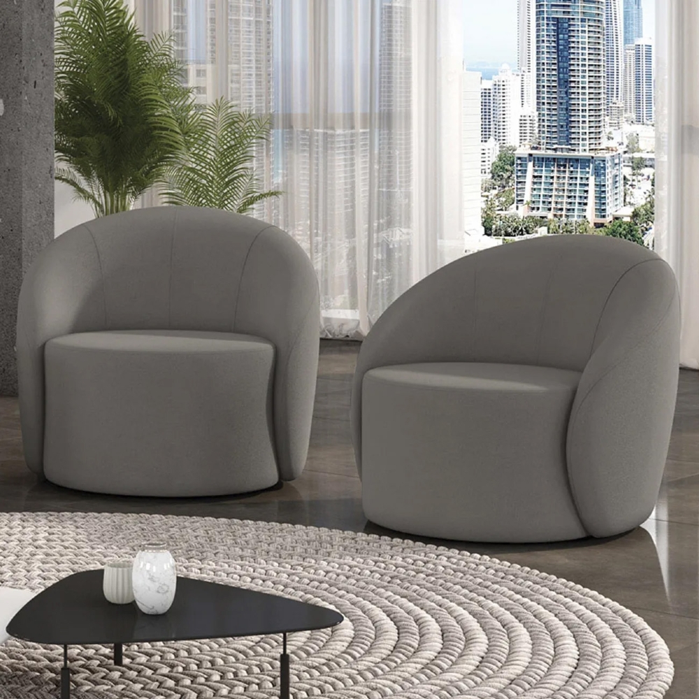 Poltrona Sala Decorativa Redonda Kit 2 Steve Suede Grafite  I01  - Mpozenato