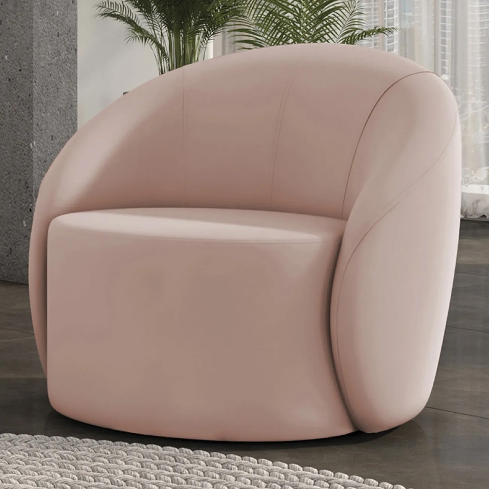 Poltrona Sala Giratória Redonda 91cm Steve Veludo Rose  I01  - Mpozenato