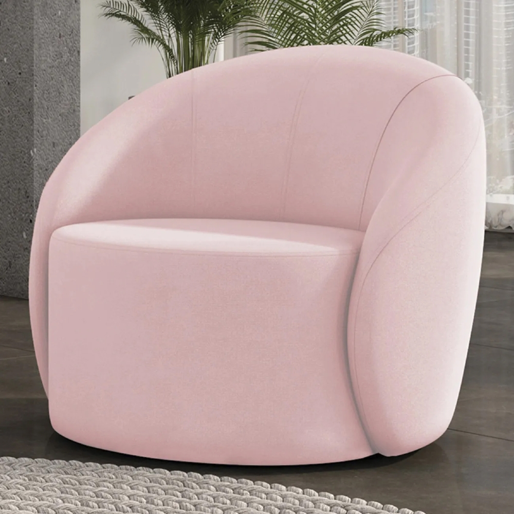 Poltrona Sala Giratória Redonda 91cm Steve Suede Rosa Bebê  I01  - Mpozenato