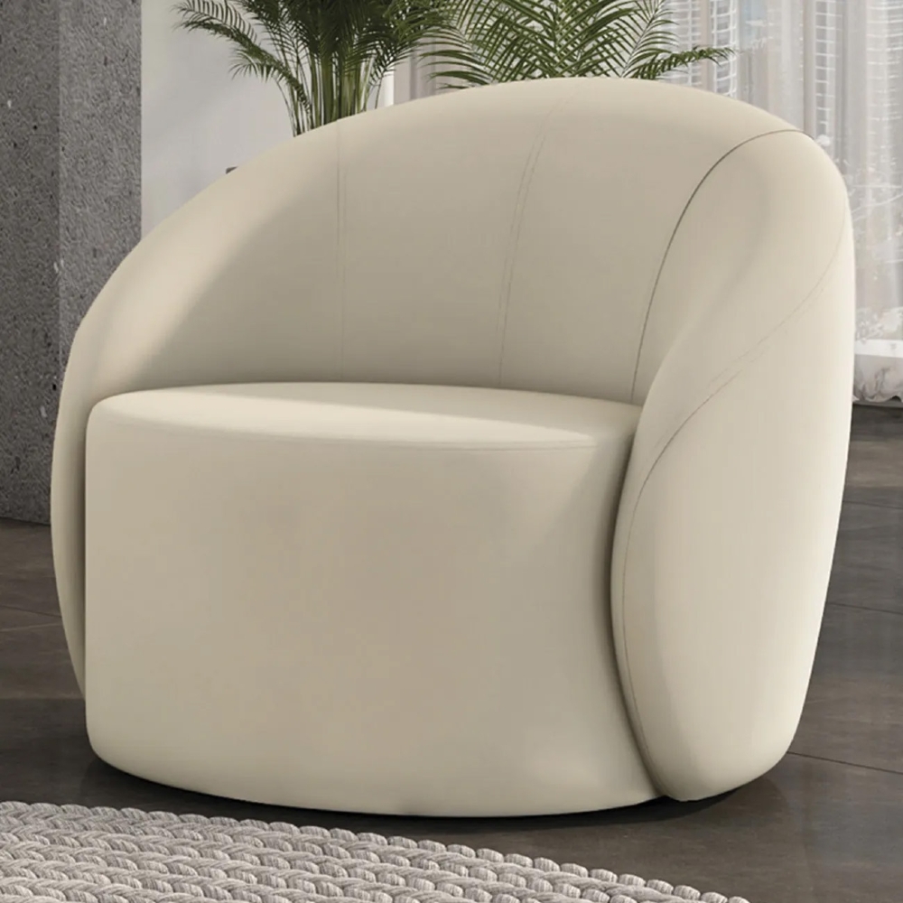 Poltrona Sala Giratória Redonda 91cm Steve Veludo Bege  I01  - Mpozenato