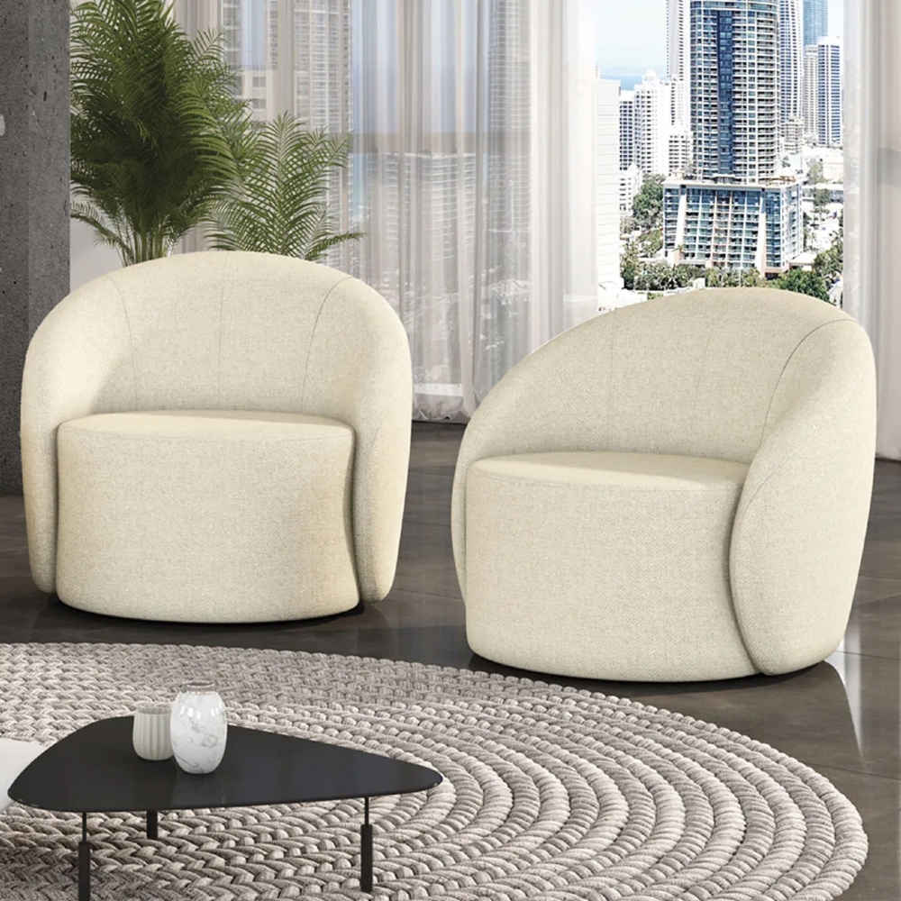 Poltrona Sala Giratória Redonda Kit 2 Steve Linho Bege  I01  - Mpozenato