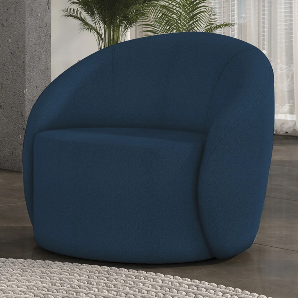 Poltrona Sala Giratória Redonda 91cm Steve Boucle Azul  I01  - Mpozenato
