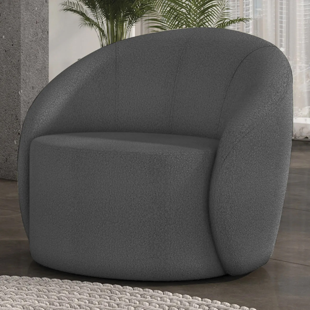 Poltrona Sala Decorativa Redonda 91cm Steve Boucle Grafite  I01  - Mpozenato