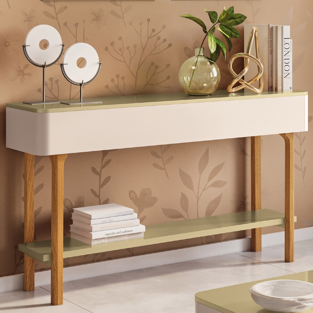 Aparador Sala de Estar 136cm Com Prateleira Fiero Off/Champanhe - HB Móveis