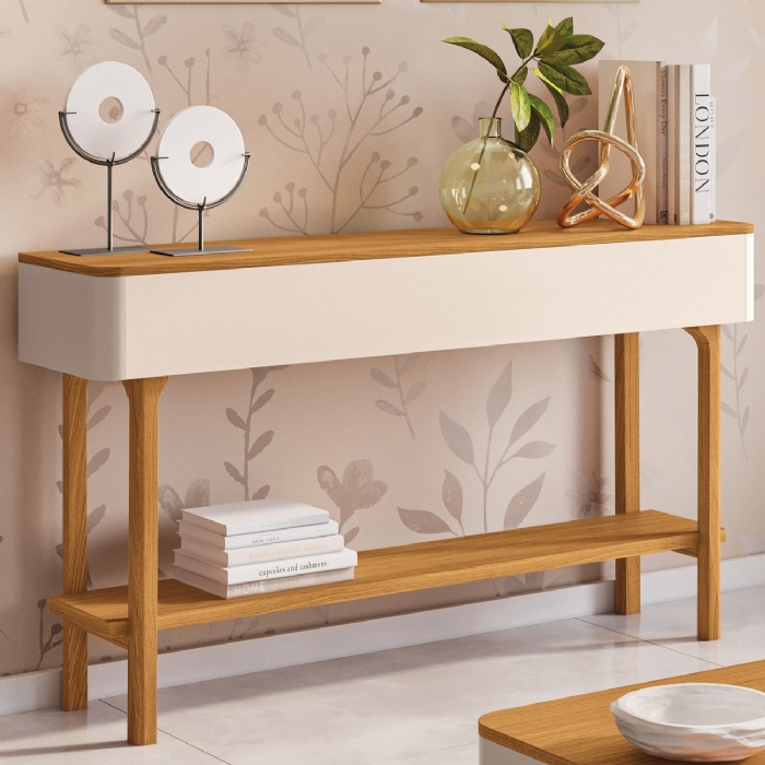 Aparador Sala de Estar 136cm Com Prateleira Fiero Off/Cinamomo - HB Móveis