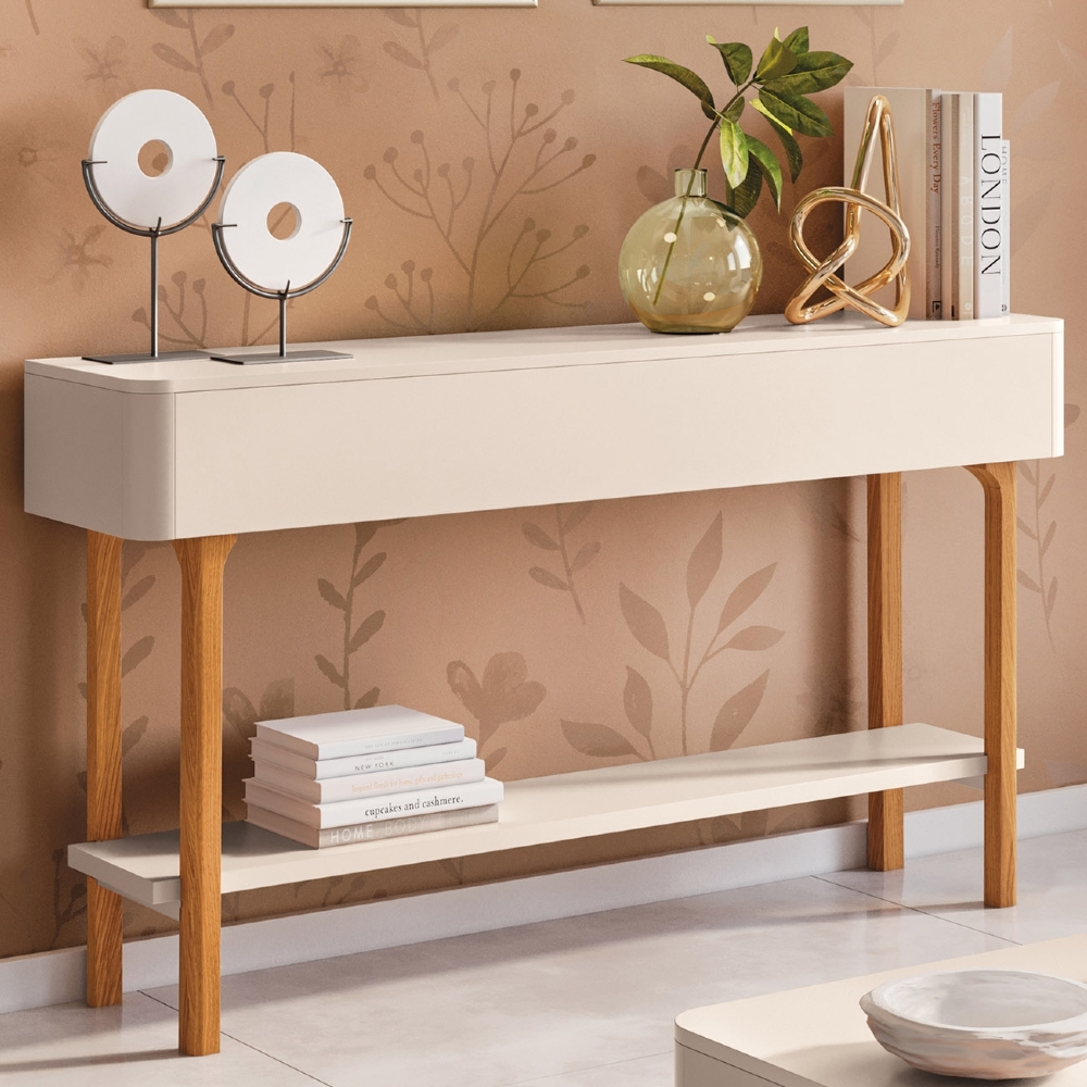 Aparador Sala de Estar 136cm Com Prateleira Janis Off White H01 - Mpozenato