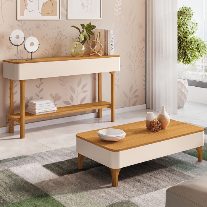 Aparador Sala de Estar Janis e Mesa de Centro Thalia Off/Cinamomo H01 - Mpozenato