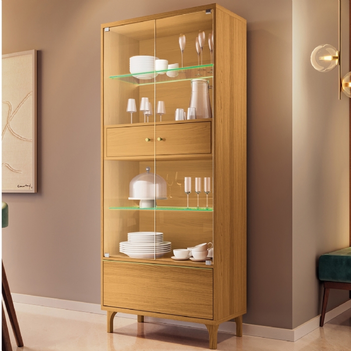 Cristaleira Portas de Vidro Com LED 76cm Delux Cinamomo H01 - Mpozenato