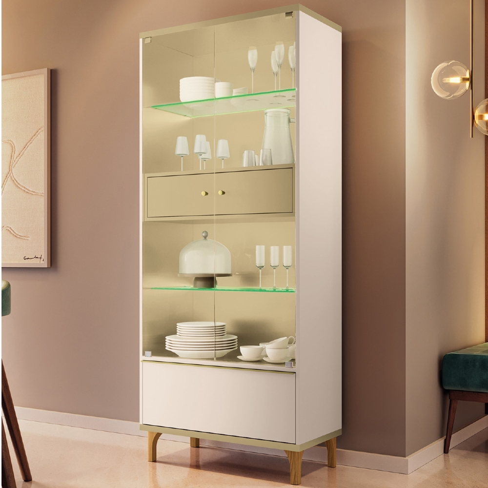 Cristaleira Portas de Vidro Com LED 76cm Delux Off/Champanhe H01 - Mpozenato