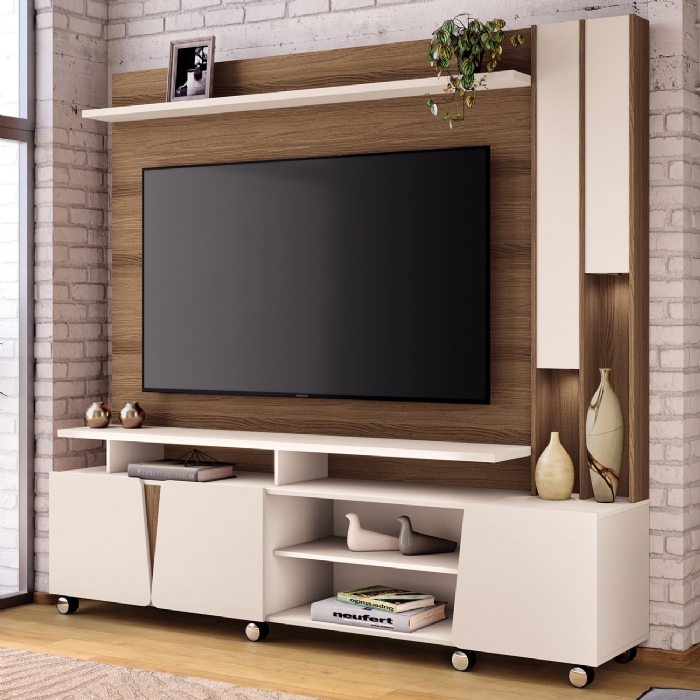 Estante Painel TV 70 Pol 200cm com LED Derek Castanho/Off H01 - Mpozenato