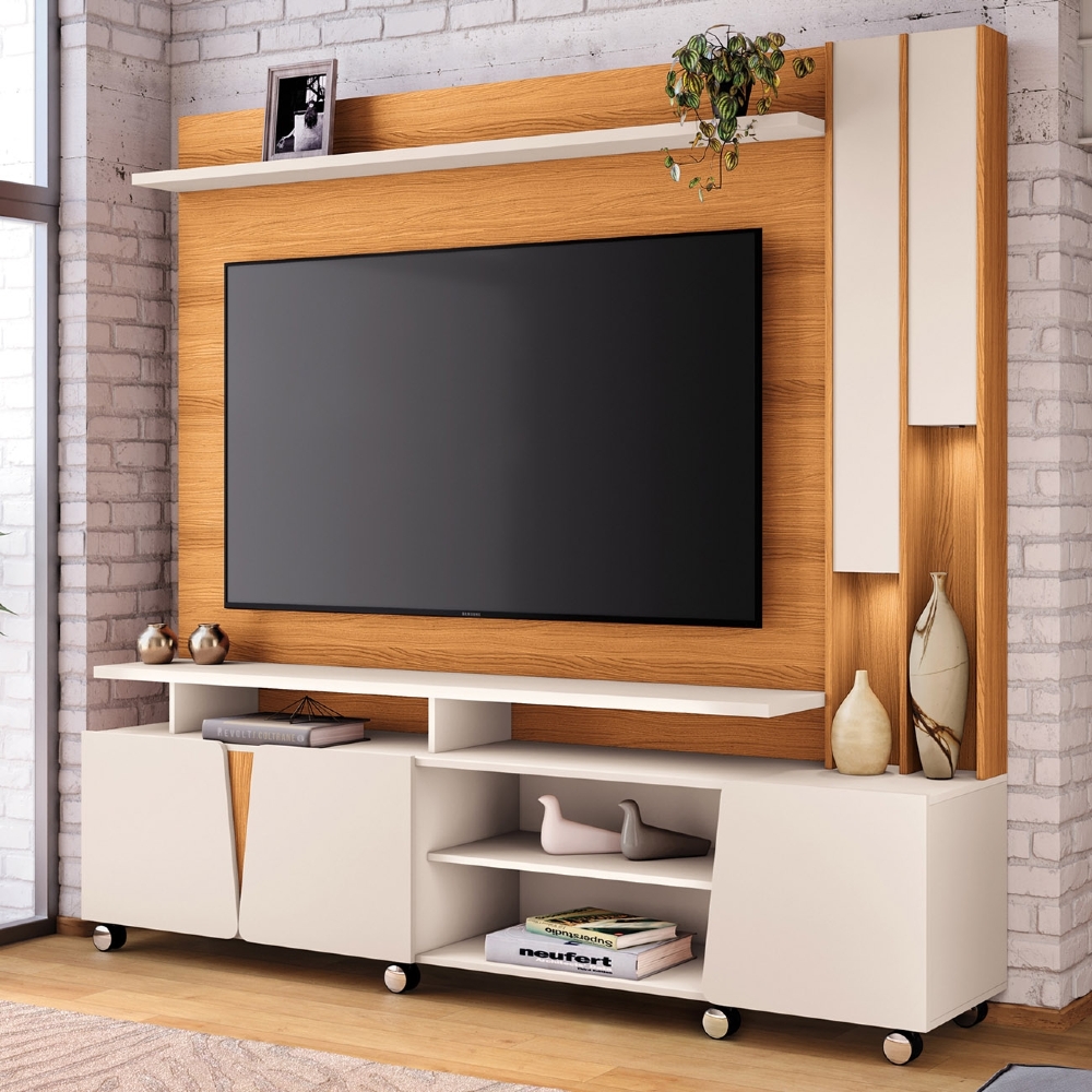 Estante Painel TV 70 Pol 200cm com LED Derek Cinamomo/Off H01 - Mpozenato
