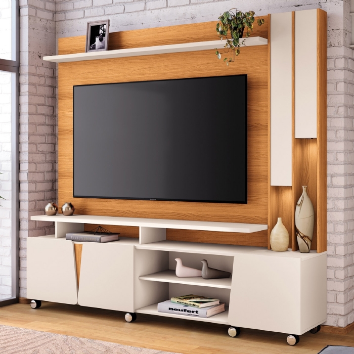 Estante Painel TV 70 Pol 200cm com LED Derek Cinamomo/Off H01 - Mpozenato
