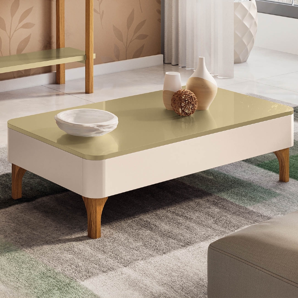 Mesa de Centro Baixa Para Sala Pé Madeira Thalia Off/Champanhe H01 - Mpozenato