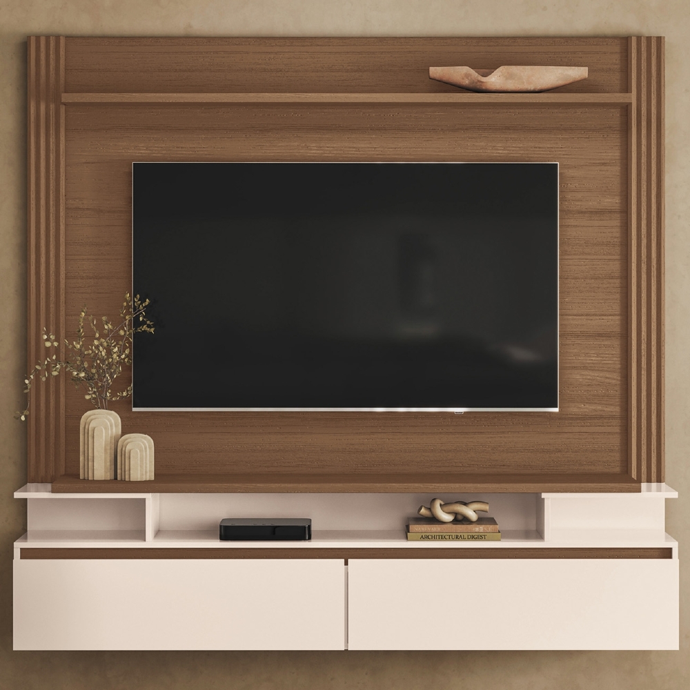 Painel TV 65 Pol 181cm Bancada Suspensa Astor Castanho/Off - HB Móveis